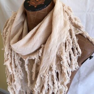 NWOT Cotton Fringed Triangle Scarf/Wrap Cream Color